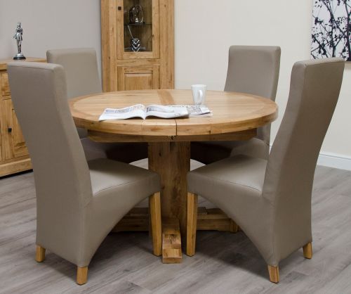 Homestyle GB Deluxe Oak Oval Super Extending Dining Set with 4 Wave Bonded Mushroom Chairs - 167cm-247cm