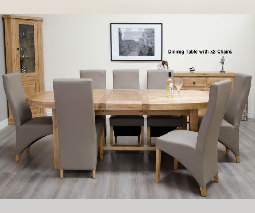 Homestyle GB Deluxe Oak Super Oval Extending Dining Set with 8 Wave Mushroom Chairs - 210cm-290cm