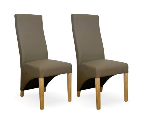 Homestyle GB Wave Mushroom Bonded Leather Dining Chair in Pair