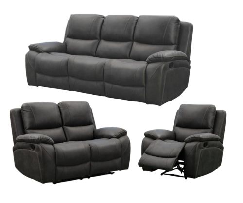 Isobella Charcoal Fabric Recliner 3+2+1 Sofa Set