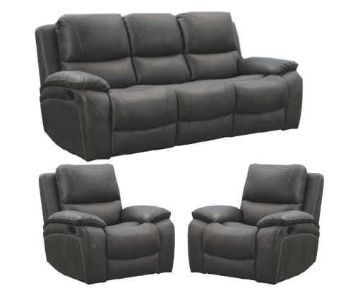 Isobella Charcoal Fabric Recliner 3+1+1 Sofa Set