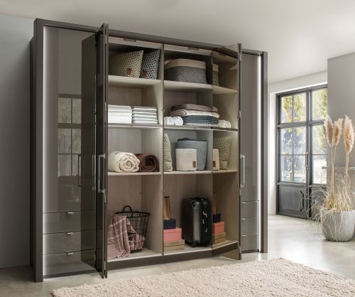 Wiemann Kansas 4 Door 6 Drawer Wardrobe with Havana Glass Front - W 200cm
