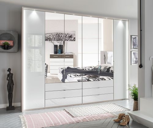 Wiemann Kansas 4 Door Wardrobe with White Glass Front and 2 Centre Crystal Mirror - W 150cm
