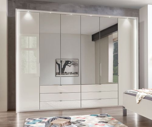 Wiemann Kansas 6 Door 6 Drawer Wardrobe with Champagne Glass Front and 4 Centre Crystal Mirror - W 250cm