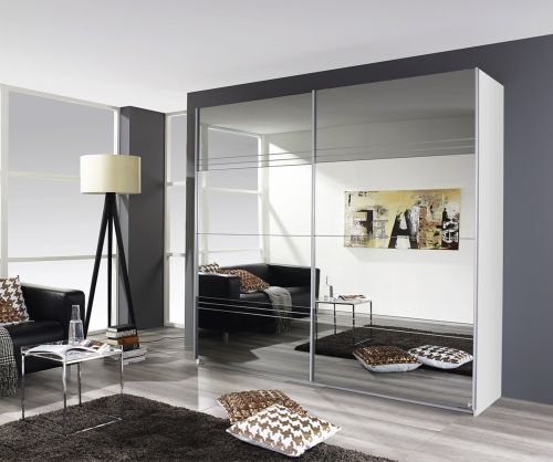 Rauch Koblenz Alpine Whtie 3 Door Sliding Wardrobe with Mirror and Mirror Groove Cutting Application (W271cm)