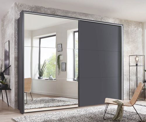 Wiemann Korfu Graphite Wooden and Mirror 2 Door Sliding Wardrobe