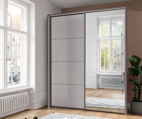 Wiemann Vip Kos Pebble Grey Glass and Mirror 2 Door Sliding Wardrobe