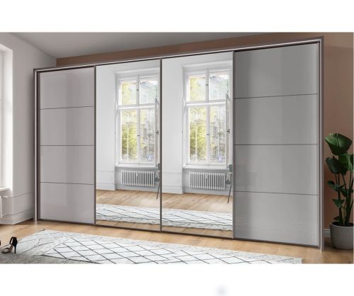 Wiemann Vip Kos Pebble Grey Glass and Mirror 4 Door Sliding Wardrobe
