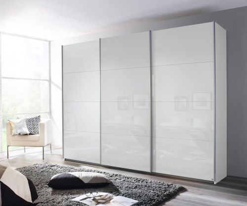 Rauch Kulmbach High Polish White Front 3 Sliding Door Wardrobe with Carcase Colour Handle Strips(W203cm)