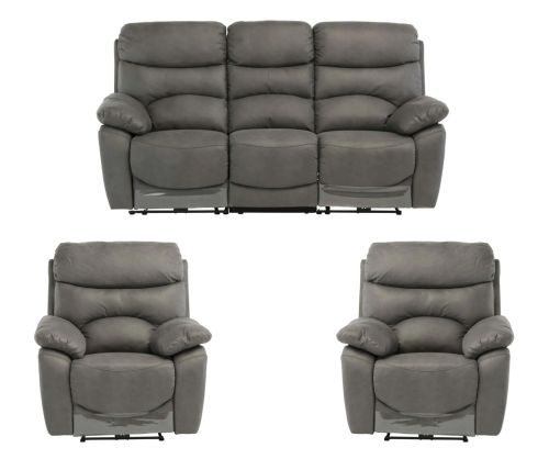 World Furniture Layla Grey Soft-touch Fabric Electric Recliner 3+1+1 Sofa Set