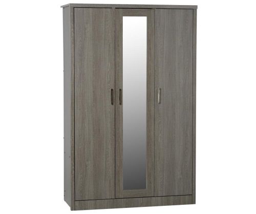 Seconique Lisbon Black Wood Grain 3 Door Wardrobe