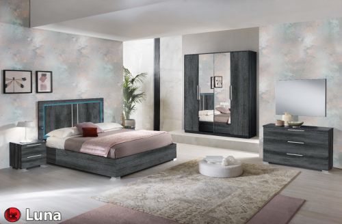 Ben Company Luna Dark Grey Italian Bed Group Set with 4 Door Wardrobe