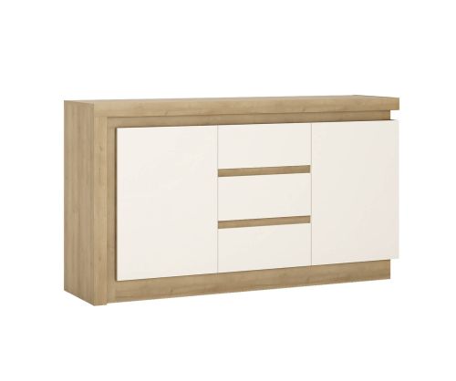 FTG Lyon Riviera Oak and White High Gloss 2 Door 3 Drawer Sideboard