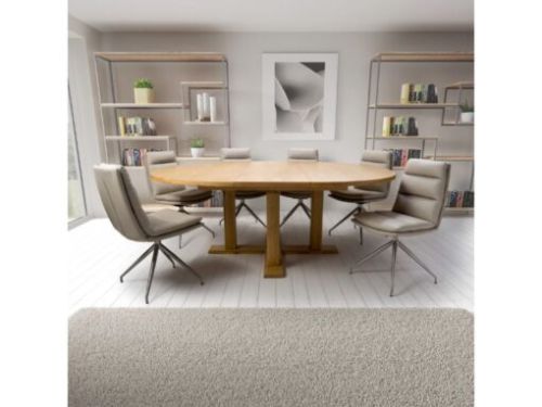 Furniture Link Madrid Oak 160cm Round Extending Dining Table with 6 Nobo Taupe Swivel Chair