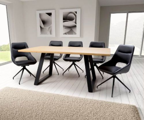 Furniture Link Madrid Oak 180cm Rectangular Dining Table with 6 Ace Black Swivel Dining Chair  