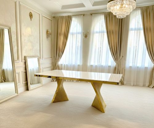 Ravello 180cm Cream & Gold Marble Dining Table
