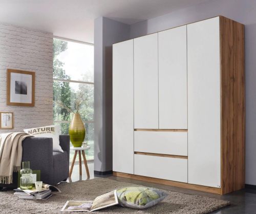 Rauch Mainz Sonoma Oak Colour Carcase with Alpine White Front 4 Door 2 Drawers Combi Wardrobe