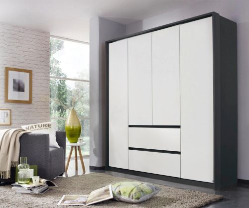 Rauch Mainz Metallic Grey Carcase with Alpine White Front 5 Door 6 Drawers Combi Wardrobe