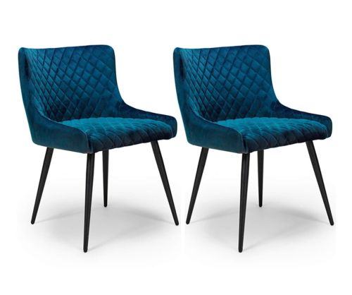 Furniture Link Malmo Blue Velvet Fabric Dining Chair in Pair
