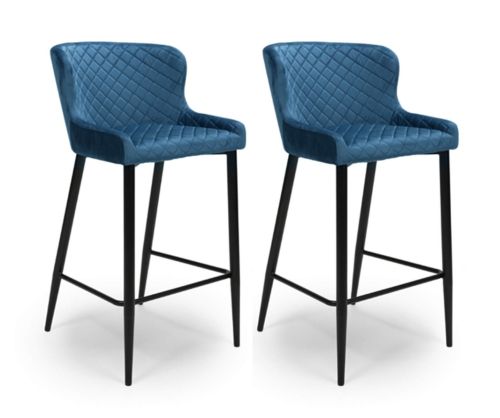 Furniture Link Malmo Blue Velvet Fabric Bar Stool in Pair