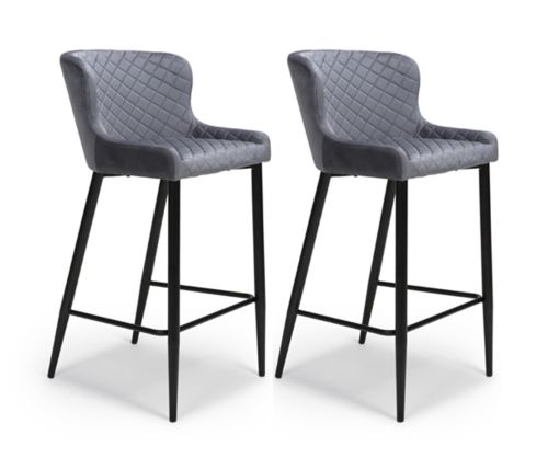 Furniture Link Malmo Grey Velvet Fabric Bar Stool in Pair