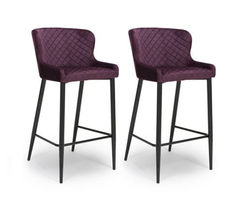 Furniture Link Malmo Mulberry Velvet Fabric Bar Stool in Pair