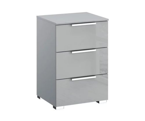 Rauch Miramar Silk Grey Carcase with Silk Grey Glass Front 3 Drawer Bedside Table