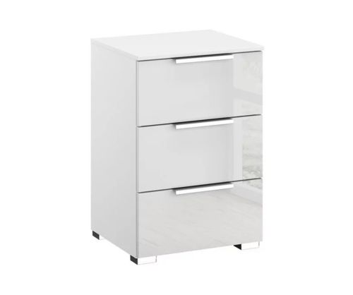 Rauch Miramar Alpine White Carcase with Crystal White Glass Front 3 Drawer Bedside Table