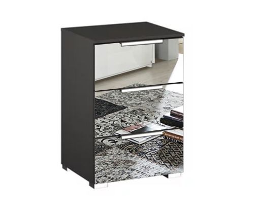 Rauch Miramar Graphite Carcase 3 Mirror Drawer Bedside Table