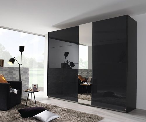 Rauch Miramar Graphite Carcase with Basalt Glass Front 2 Door 1 Mirror Sliding Wardrobe(W226cm)