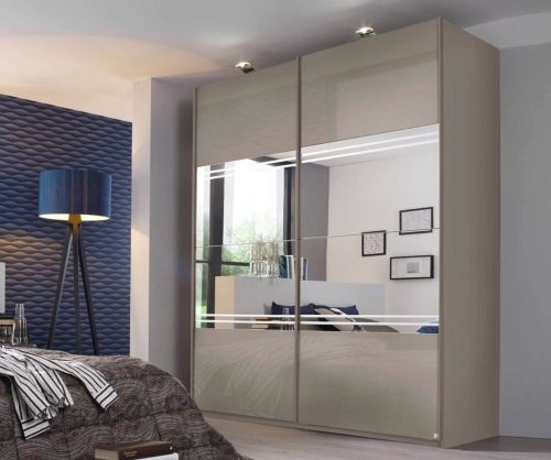 Rauch Miramar Silk Grey Carcase with Silk Grey Glass Front 2 Mirror Sliding Door Wardrobe (W271cm)
