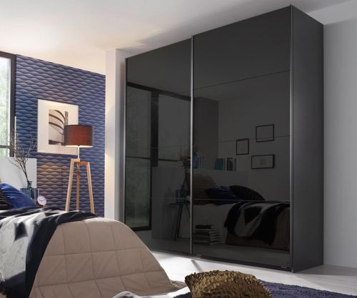 Rauch Miramar Alpine White Carcase with Crystal White Glass Front 2 Mirror Sliding Door wardrobe(W226cm)