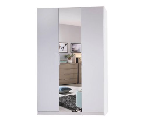 Rauch Miramar Alpine White Carcase with Crystal White Glass Front 3 Door 1 Mirror Wardrobe