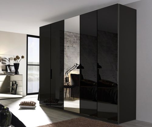 Rauch Miramar Alpine White Carcase with Crystal White Glass Front 5 Door 3 Mirror Wardrobe