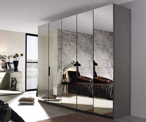 Rauch Miramar Silk Grey Carcase 5 Mirror Door Wardrobe with Drawer