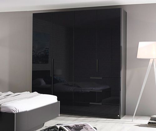 Rauch Miramar Alpine White Carcase with Crystal White Glass Front 4 Door Combi Wardrobe