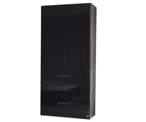 Rauch Miramar Alpine White Carcase with Crystal White Glass Front 2 Door Combi Wardrobe with Drawer