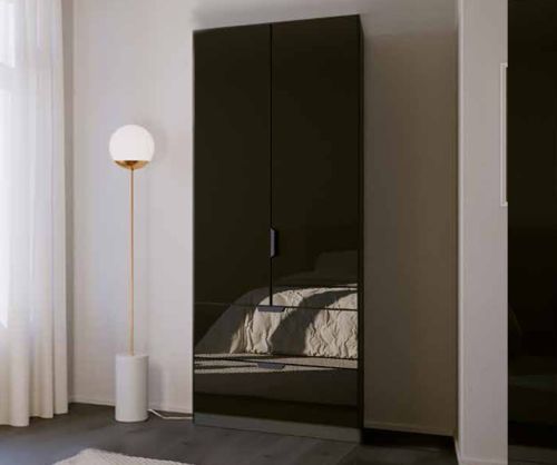 Rauch Modern Quadra Spin Alpine White Carcase with White Glass Front 2 Glass door 2 Drawer Combi Wardrobe
