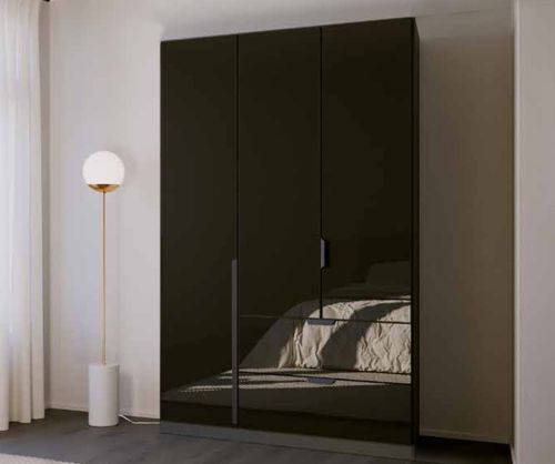 Rauch Modern Quadra Spin Alpine White Carcase with White Glass Front 3 Glass door 2 Drawer Combi Wardrobe