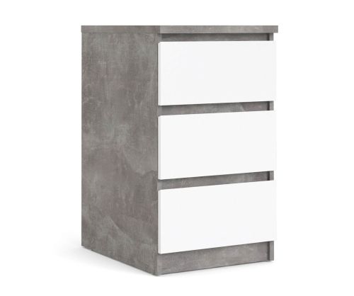 FTG Naia Concrete and White High Gloss 3 Drawer Bedside Cabinet