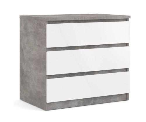 FTG Naia Concrete and White High Gloss 3 Drawer Chest