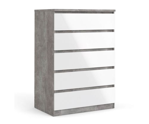 FTG Naia Concrete and White High Gloss 5 Drawer Chest