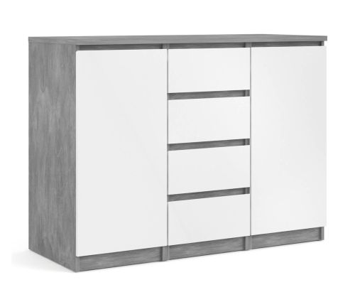 FTG Naia Concrete and White High Gloss 4 Drawer 2 Door Sideboard