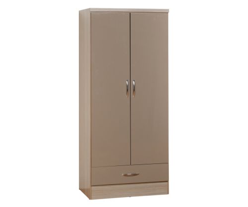 Seconique Nevada Oyster High Gloss 2 Door 1 Drawer Wardrobe