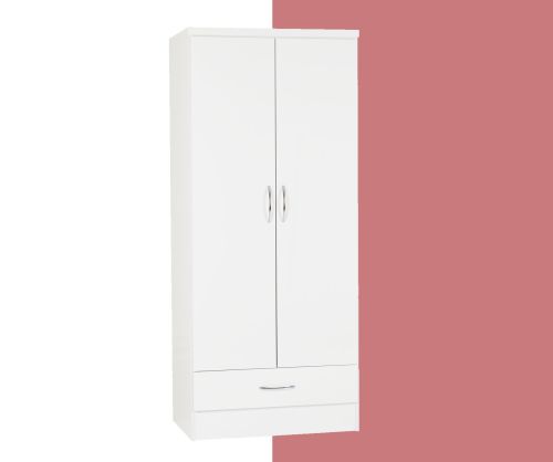 Seconique Nevada White Gloss 2 Door 1 Drawer Wardrobe