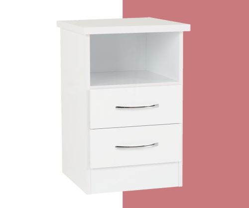 Seconique Nevada White Gloss 2 Drawer Bedside Cabinet