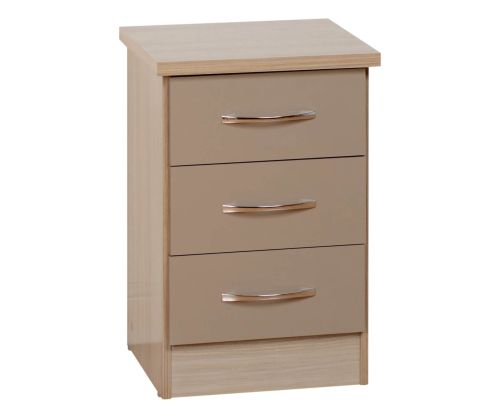 Seconique Nevada Oyster High Gloss 3 Drawer Bedside Cabinet