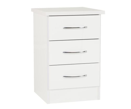 Seconique Nevada White Gloss 3 Drawer Bedside Cabinet