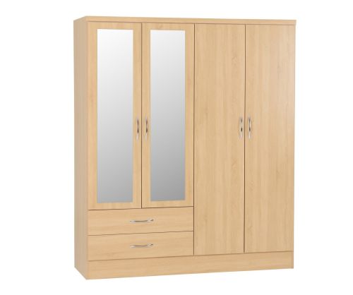 Seconique Nevada Sonoma Oak 4 Door 2 Drawer Wardrobe