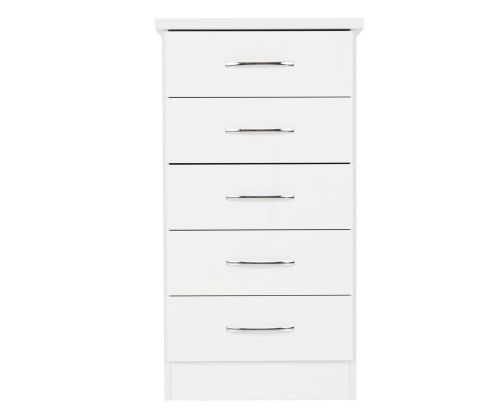 Seconique Nevada White Gloss 5 Drawer Narrow Chest